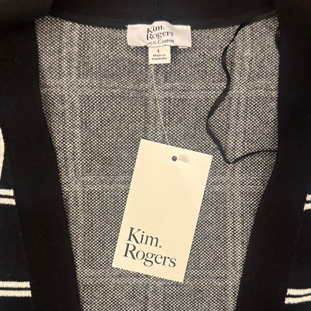 Kim Rogers Black and White Grid Cardigan - Size Large - Picture 2 of 6